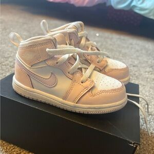 Jordan 1 mid Size 8 kids pink purple and white- Good condition